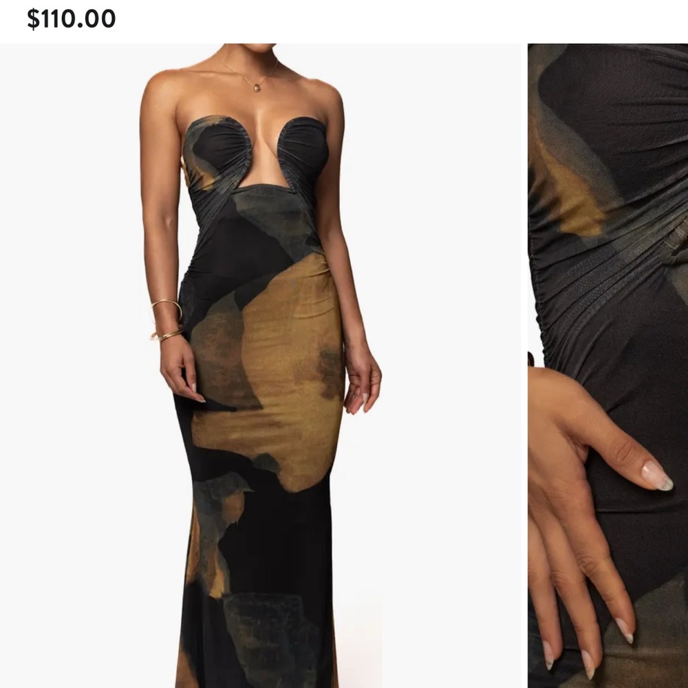 JLUXLABEL Black and Brown Strapless Maxi Dress